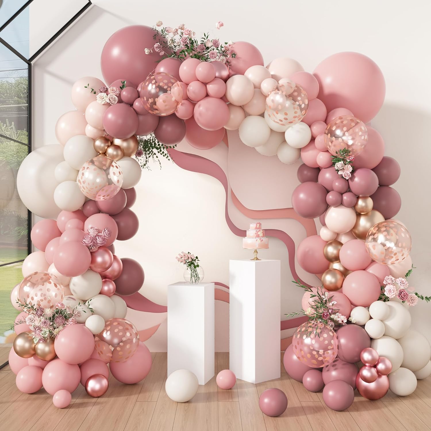 Qual è lo stile popolare del kit arco per palloncini rosa polveroso?