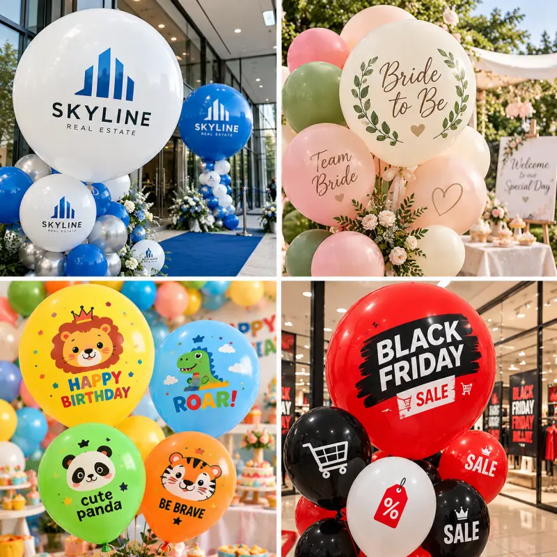 Palloncini in lattice con logo personalizzato all'ingrosso: scelta delle dimensioni di stampa