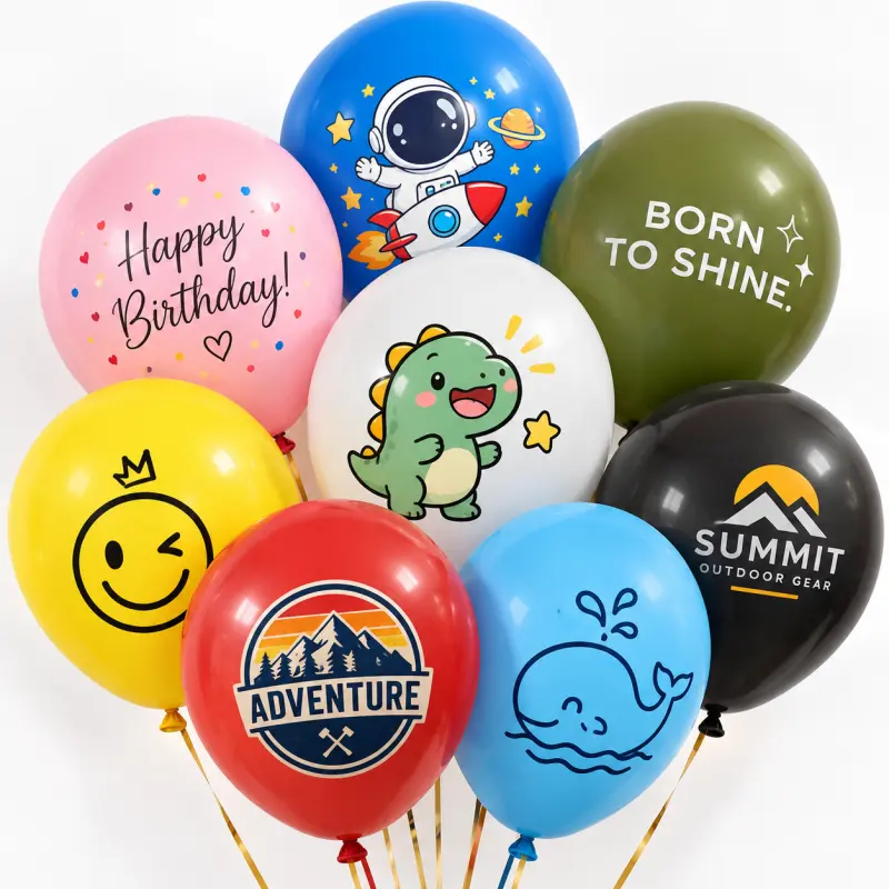 MOQ di palloncini in lattice stampati personalizzati per design di loghi multipli