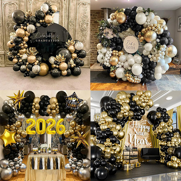 Set di ghirlanda di palloncini in oro nero