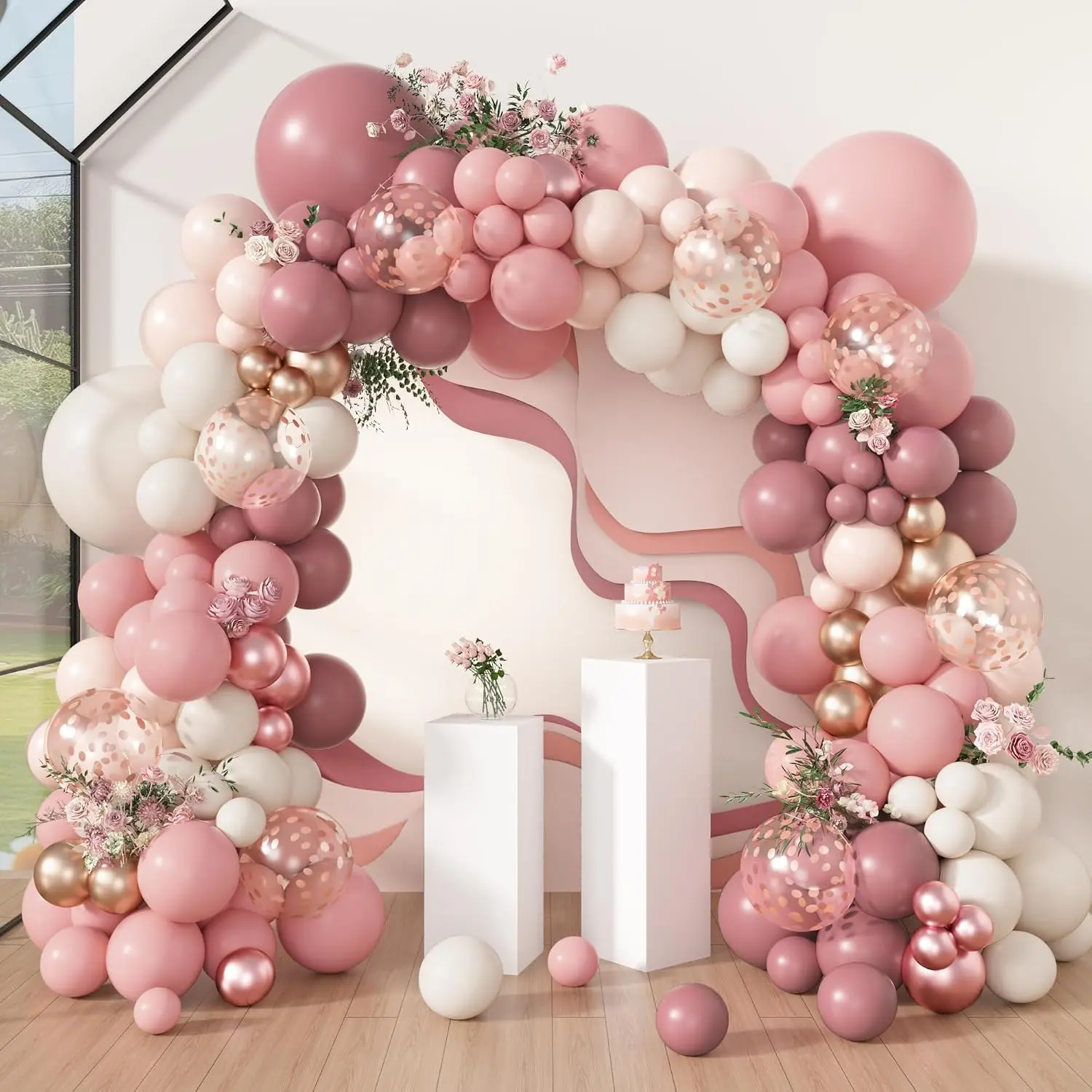Kit arco ghirlanda di palloncini rosa polverosa