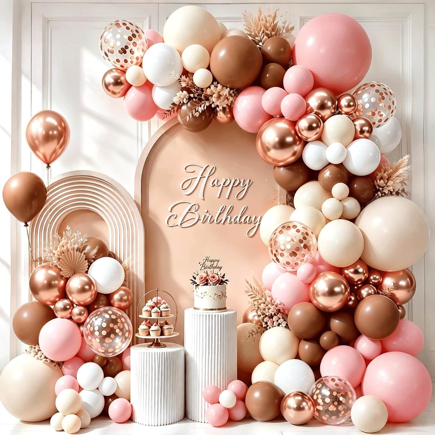 Kit arco ghirlanda di palloncini in oro rosa polveroso