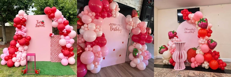 Strawberry themed balloon garland