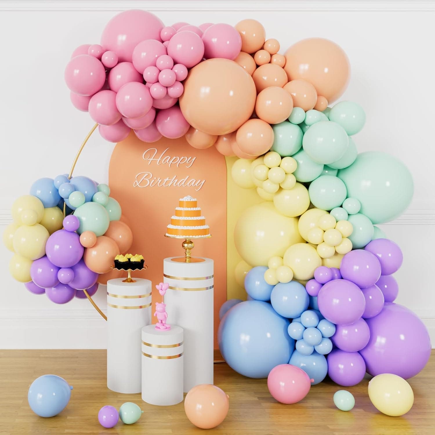 Kit arco ghirlanda di palloncini arcobaleno pastello