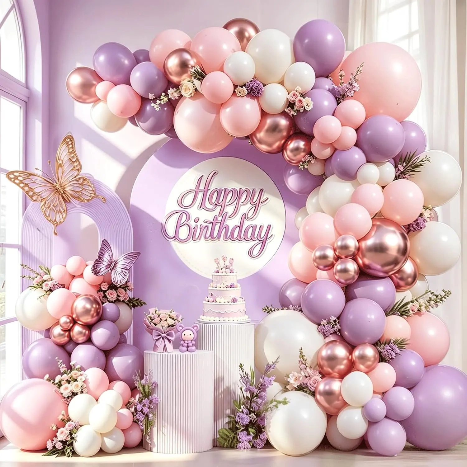 Kit arco ghirlanda di palloncini rosa viola bianco
