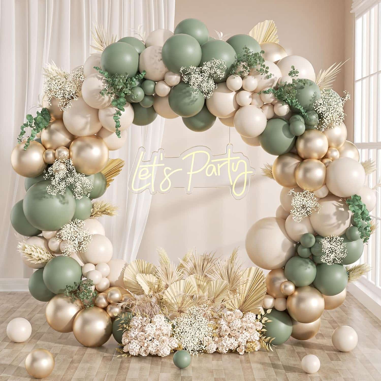 Kit arco ghirlanda di palloncini Boho verde salvia