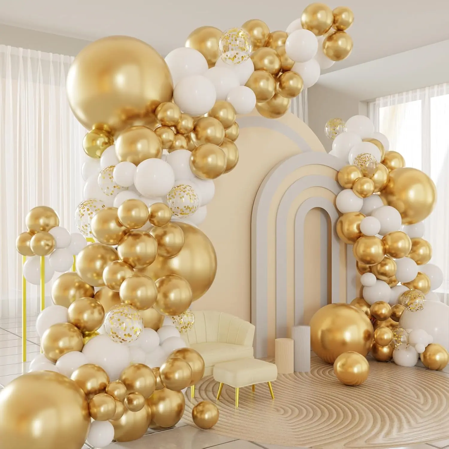 Kit arco ghirlanda di palloncini in oro bianco